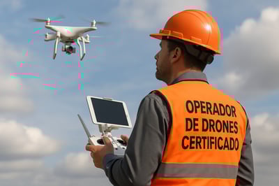 Operador de drones certificado realizando una inspección aérea Operador de drones certificado realizando una inspección aérea
